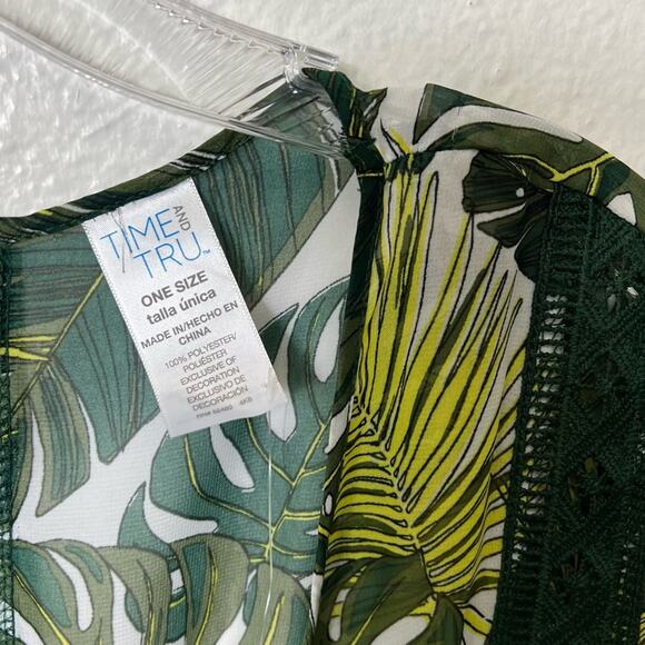 TIME & TRU ONE SIZE GREEN LEAF PRINT WOMEN SWIMMING POLYESTER COVER UP NWOT - Picture 6 of 6